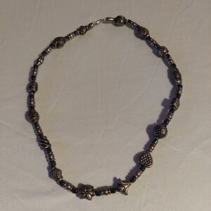 Metal Necklace Copper and Hematite Beads Screw Closure 18" Vintage
